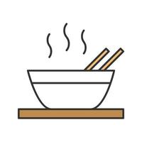 Hot chinese dish color icon. Soup, ramen, rice or noodles. Isolated vector illustration