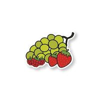 Berries patch. Bunch of green grapes, strawberry and raspberry. Color sticker. Vector isolated illustration