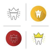 Dental crown icon. Tooth restoration. Flat design, linear and color styles. Isolated vector illustrations