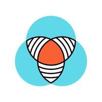 Venn diagram color icon. Primary diagram. Three overlapping closed circles. Symbolic representation of relations. Comparisons among discrete categories. Isolated vector illustration