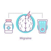 icono del concepto de migraña. dolor de cabeza. problemas de neurología idea ilustración de línea delgada. analgésicos dibujo de contorno aislado vectorial vector