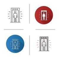 Signaling portal metal detector icon. Airport security scanner with person inside. Flat design, linear and color styles. Isolated vector illustrations