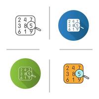 Number theory icon. Arithmetic. Learning number and counting. Flat design, linear and color styles. Isolated vector illustrations
