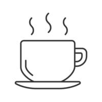Cup with hot drink linear icon. Thin line illustration. Coffee, tea, cocoa. Contour symbol. Vector isolated outline drawing