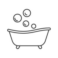 Baby bathtub linear icon. Thin line illustration. Taking bath. Contour symbol. Vector isolated outline drawing