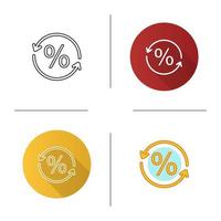 Percent conversion icon. Repayment rate. Flat design, linear and color styles. Isolated vector illustrations