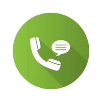 Handset with speech bubble flat design long shadow glyph icon. Hotline. Telephone support. Voice message. Vector silhouette illustration