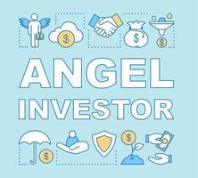 Angel investor word concepts banner. Private startup investment. Project funding, budgeting. Presentation, website. Isolated lettering typography idea with linear icons. Vector outline illustration