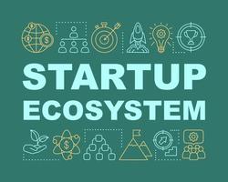 Startup ecosystem word concepts banner. New business support organizations. Grant program. Presentation, website. Isolated lettering typography idea with linear icons. Vector outline illustration