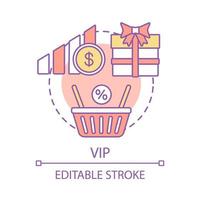 VIP concept icon. Discounts and bonuses subscription tariff idea thin line illustration. Online store shopping. Special low price. Seasonal sale. Vector isolated outline drawing. Editable stroke