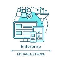 Enterprise concept icon. Digital marketing tools subscription tariff idea thin line illustration. Customer database. Display advertising. Vector isolated outline drawing. Editable stroke