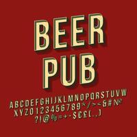 Beer pub 3d vector lettering. Retro bold font. Pop art stylized text. Old school style letters, numbers, symbols pack. Vintage poster, banner, signboard typography design. Dark red color background