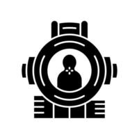 Shooting aim glyph icon. Shooter from first person. Killer target. Sniper aim, gun crosshair. Rifle, firearm target, focus. Silhouette symbol. Negative space. Vector isolated illustration