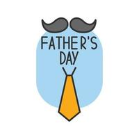 Fathers Day color icon. Mustache and tie greeting card. Isolated vector illustration