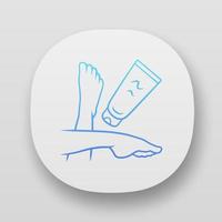 Sunblock, moisturizing foot cream app icon. UI UX user interface. Feminine hygiene, body care. Web or mobile application. Vector isolated illustration. Cosmetology, skincare product, suntan protection