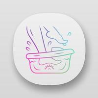 Foot spa bath massager app icon. Relaxing massage. Beauty device for home use. Pedicure electric instrument. UI UX user interface. Web or mobile applications. Vector isolated illustrations