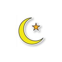 Star and crescent moon patch. Ottoman flag. Ramadan moon. Color sticker. Vector isolated illustration