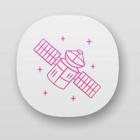 Satellite app icon. Sputnik. Artificial object in orbit. Earth observation. Space telescope. GPS navigation. UI UX user interface. Web or mobile applications. Vector isolated illustrations