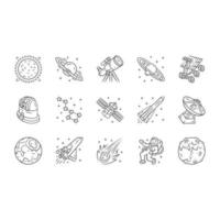 Astronomy linear icons set. Space exploration. Astronomical observations. Starry sky study. Astrophysics, astrology. Thin line contour symbols. Isolated vector outline illustrations. Editable stroke