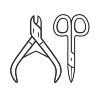 Nail scissors and manicure nippers linear icon. Thin line illustration. Body care contour symbol. Pedicure tools vector isolated outline drawing. Editable stroke. Small toiletries, sharp clippers