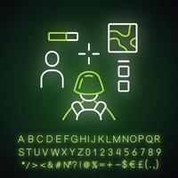 3d shooter neon light icon. Virtual video game. Online multiplayer. Battle royale. Cybersport competition. Computer game interface. Glowing alphabet, numbers and symbols. Vector isolated illustration