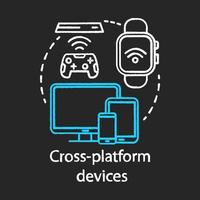 Cross platform devices chalk concept icon. Internet of things idea thin line chalkboard illustration. IOT, global technology connection, smart online network. Vector isolated outline drawing