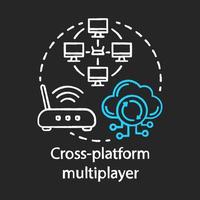 Cross platform multiplayer chalk concept icon. Internet connection, online gaming idea thin line chalkboard illustration. Router, wireless technology, cloud computing. Vector isolated outline drawing