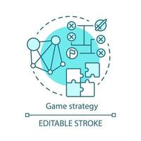Game strategy concept icon. Tactical gamers algorithm. Battle plan. Tournament scheme. Problem solving scenario idea thin line illustration. Vector isolated outline drawing. Editable stroke