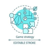 Game strategy concept icon. Tactical gamers algorithm. Battle plan. Tournament scheme. Problem solving scenario idea thin line illustration. Vector isolated outline drawing. Editable stroke