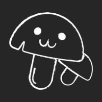 Mushrooms cute kawaii chalk character. Happy and embarrassed food with smiling face. Funny emoji, emoticon, smile. Vector isolated chalkboard illustration