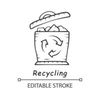 Recycling linear icon. Environmental sustainability. Trash sorting, utilization. Garbage, waste recycling. Thin line illustration. Contour symbol. Vector isolated outline drawing. Editable stroke