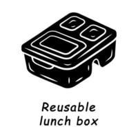 Reusable lunch box glyph icon. Environmentally friendly, recycle material. Food storage container. Plastic homemade food packaging. Silhouette symbol. Negative space. Vector isolated illustration