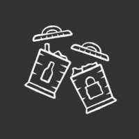 Trash sorting bins chalk icon. Trashcans for separating glass, paper waste. Rubbish containers for garbage separation. Isolated vector chalkboard illustration
