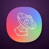 Radio telescope app icon. Antenna and radio receiver. Parabolic antenna. Tracking satellites and space probes. UI UX user interface. Web or mobile application. Vector isolated illustration