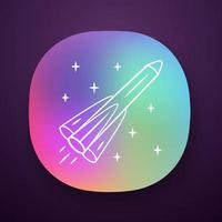 Rocket app icon. Missile, spacecraft, aircraft. Human spaceflight. Space exploration. Interplanetary travel. UI UX user interface. Web or mobile application. Vector isolated illustration