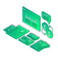 Financial management isometric color vector illustration. E billing, e banking linear icons infographic. Online payment, investments 3d concept. Gradient isolated design elements on white background