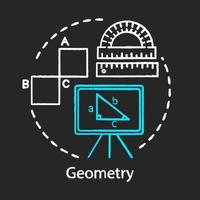 curso de geometría, material escolar, icono de concepto de tiza de educación universitaria. formas geométricas, triángulo en pizarra, idea de problema matemático. ilustración de pizarra aislada vectorial vector