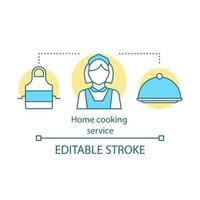 Home cooking service concept icon. Personal chef. Apron, cook, cloche. Professional culinary. Kitchen maid idea thin line illustration. Vector isolated outline drawing. Editable stroke