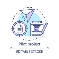 Pilot project concept icon. Startup. Business plan. Movement to goal. Start program. Strategic management idea thin line illustration. Vector isolated outline drawing. Editable stroke