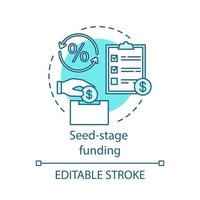 Seed-stage funding concept icon. Invest capital in startup. Financing business project. Savings account. Deposit opening idea thin line illustration. Vector isolated outline drawing. Editable stroke