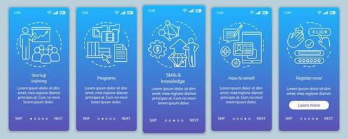 Startup education onboarding mobile app page screen vector template. Business coaching, consulting. Walkthrough website steps with linear illustrations. UX, UI, GUI smartphone interface concept