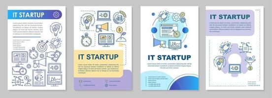 IT startup brochure template layout. Starting new business. Flyer, booklet, leaflet print design with linear illustrations. Vector page layouts for magazines, annual reports, advertising posters