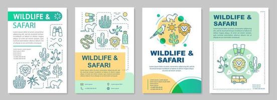 diseño de plantilla de folleto de vida silvestre y safari. experiencias de viaje. folleto, folleto, diseño de impresión de folleto con ilustraciones lineales. diseños de páginas vectoriales para revistas, informes anuales, carteles publicitarios vector