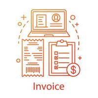 Invoice concept icon. Commercial document idea thin line illustration. E commerce. Deal making. Online store shopping. CRM system software. Vector isolated outline drawing