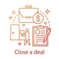 Close a deal concept icon. Transaction making idea thin line illustration. E commerce. CRM system software. Customer relationship management. Vector isolated outline drawing