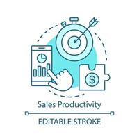 Sales productivity concept icon. Marketing strategy idea thin line illustration. Income increasing. Business management. CRM system software. Vector isolated outline drawing. Editable stroke