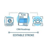 CRM roadmap concept icon. Company strategic plan idea thin line illustration. Producement of valuable offering. Providing ultimate customer experience. Vector isolated outline drawing. Editable stroke