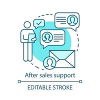 After sales support concept icon. Help desk service idea thin line illustration. Product guarantee. Business management. CRM system software. Vector isolated outline drawing. Editable stroke