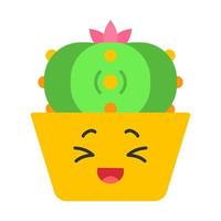 Peyote cactus flat design long shadow color icon. Cactus with laughing face. Lophophora. Home cacti in pot. Mexico flora. Happy plant, squinting eyes. Succulent plant. Vector silhouette illustration