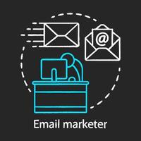 Email marketer chalk concept icon. Managing email databases idea. Newsletters creating, web technology. Mass mailing. Digital marketing specialty. Vector isolated chalkboard illustration